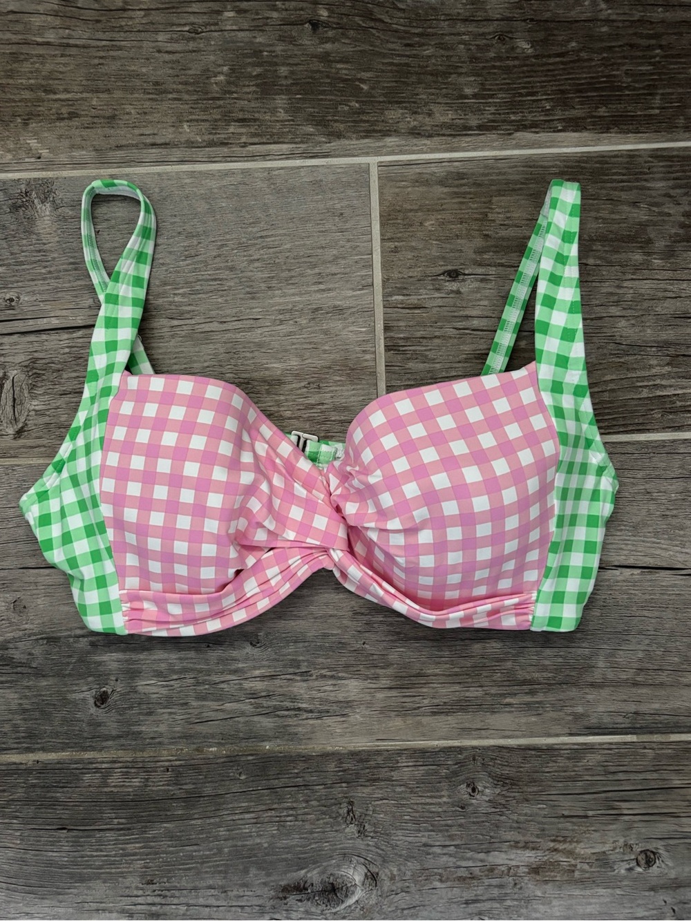 Draper James Pink & Green Gingham Underwire Bikini Swim Top